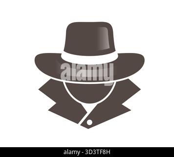 Incognito detective spy agent logo vector illustration mysterious man. Stock Vector