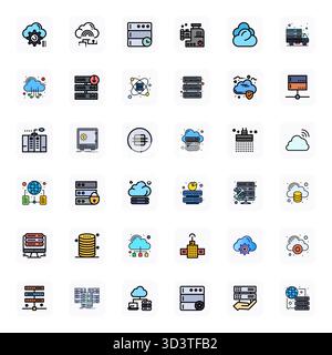 Ultimate collection of 36 vector icons representing Data Center in LineFilled aesthetic, optimized with High Resolution Display Perfect resolution for Stock Vector