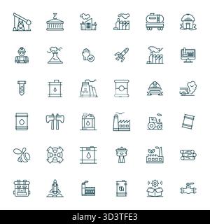 Premium collection of 36 Bold Line vector icons for Industry, meticulously crafted in 128x128 Pixel Optimized resolution for superior visual impact. Stock Vector