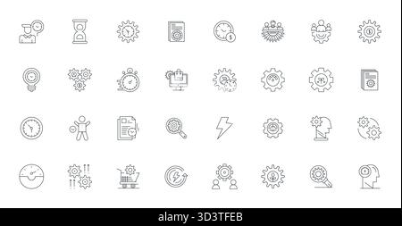 Meticulously crafted 32 Thin Line vector icons for Efficiency, delivered in Retina Ready PIXEL Perfect quality for uncompromising design standards. Stock Vector
