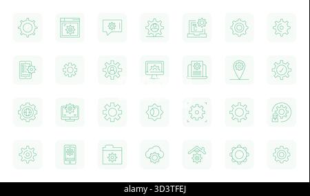 Ultimate collection of 28 vector icons representing System Settings in Thin Outline aesthetic, optimized with High Resolution Grid Fitted resolution f Stock Vector