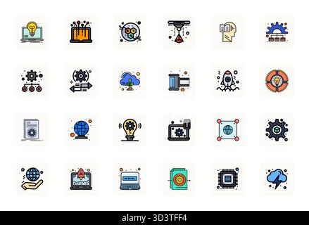 Complete package of 24 vector icons themed around Digitalization, showcasing LineFilled design in 128x128 Grid Fitted quality for modern interfaces. Stock Vector