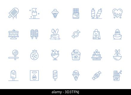 A versatile set of 24 Bold Line PIXEL Perfect vector icons focused on Chocolate, delivered in crisp 256x256 format ideal for mobile and web applicatio Stock Vector