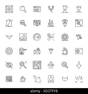 Sophisticated bundle of 36 Bold Line vector icons for Filter, engineered with 256x256 Detail Enhanced clarity for professional applications. Stock Vector