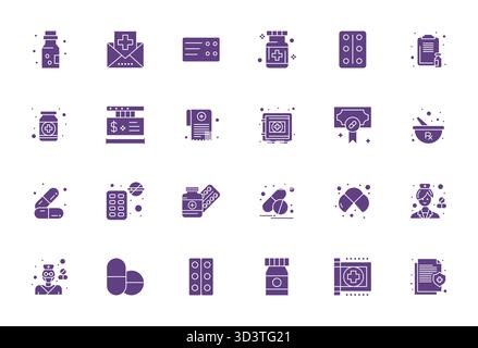 Essential pack of 24 Pixel Optimized vector icons for Prescription in Filled format, sized at High Resolution for optimal performance and scalability. Stock Vector