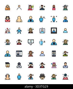 Revolutionary set of 42 Grid Fitted vector icons inspired by Avatar, created in Flat Line Filled format at 128x128 resolution for cutting-edge design. Stock Vector