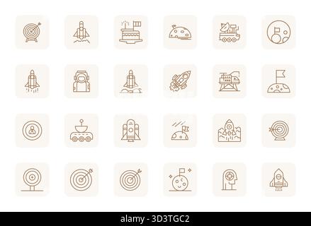 Masterfully created 24 vector icons representing Mission in Regular Bold Outline design, featuring 64x64 Detail Enhanced resolution for exceptional vi Stock Vector