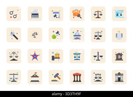Distinctive pack of 24 Detail Enhanced vector icons inspired by Justice, crafted in Flat format at 128x128 for memorable brand experiences. Stock Vector