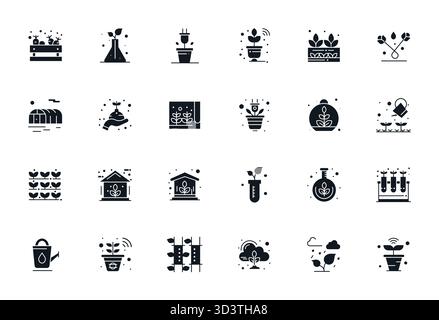 Professional-grade collection of 24 Filled vector icons representing Hydroponics, crafted with High Resolution Pixel Aligned precision for enterprise Stock Vector