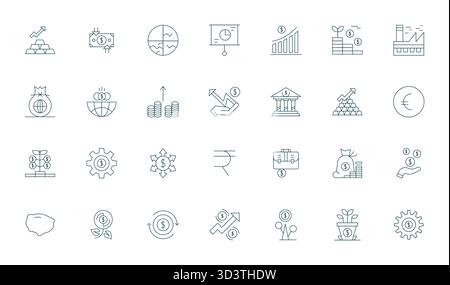 Artfully designed 28 Thin Line Editable vector icons for Economy, delivered in High Resolution format for consistent visual excellence. Stock Vector