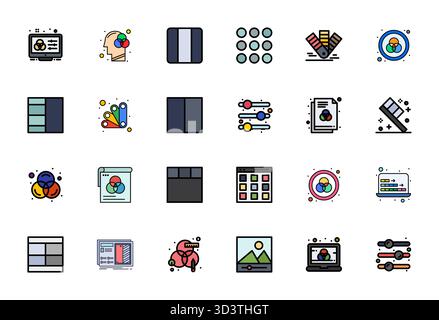 Complete package of 24 vector icons themed around Saturation, showcasing Line Filled design in 128x128 Pixel Optimized quality for modern interfaces. Stock Vector