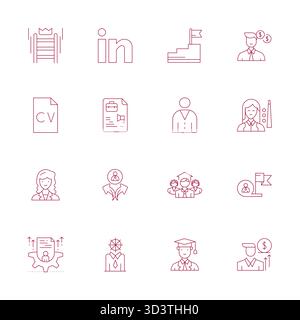 Strategic bundle featuring 16 vector icons representing Career in Thin Line format, optimized with 64x64 Grid Fitted quality for professional workflow Stock Vector