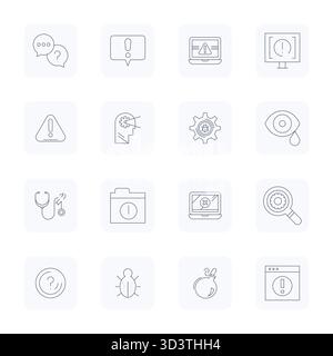 Curated pack of 16 Retina Ready vector icons in Thin Outline design, centered around Problem concepts with PIXEL Perfect clarity. Stock Vector