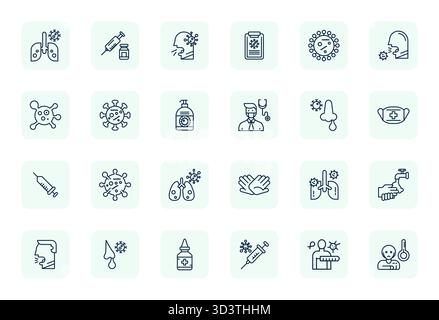 Handcrafted collection featuring 24 Regular Bold Outline vector icons for Flu, optimized in High Resolution Grid Fitted resolution for premium digital Stock Vector