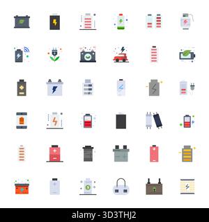 Set of 36 Flat Detail Enhanced vector icons themed around Rechargeable, crafted in High Resolution resolution for seamless integration in apps and web Stock Vector
