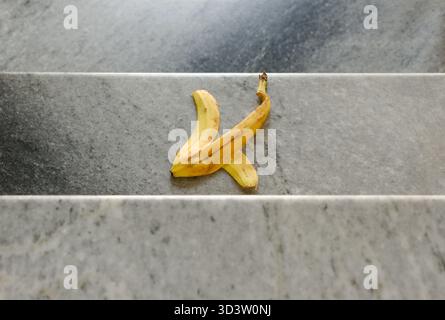 marble steps with a banana peel Stock Photo