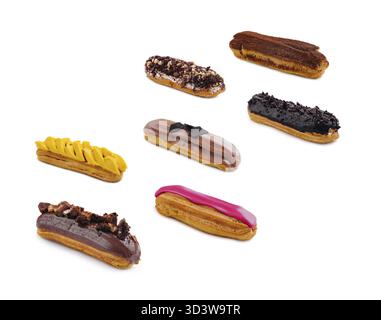 Food, Large selection of different types of French eclairs Stock Photo