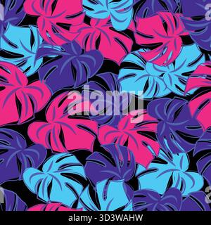 Hawaiian Monstera handmade pattern. tropical background hand drawn Vector illustration, wrapping paper, print, web, wallpaper. Summer botanical Stock Vector