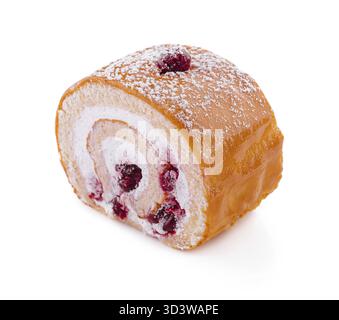 Food, Roll cake with cherries and orange glaze Stock Photo