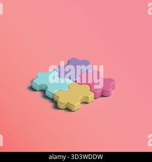 Teamwork and connection concept with colorful 3d puzzle pieces Stock Vector