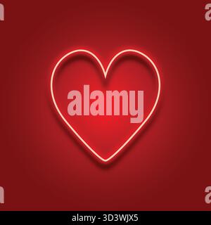 Glowing red neon heart icon on a dark red background Stock Vector