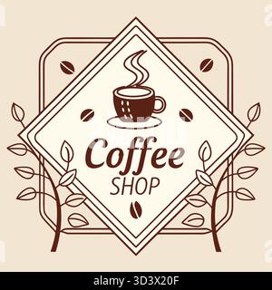 Minimalist coffee shop logo with warm brown tones and coffee cup icon, perfect for cafe, restaurant, or beverage branding design Stock Vector