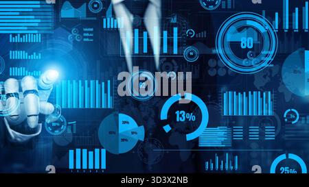 Explore a modern digital interface showcasing business analytics. This image features charts, graphs, and metrics for a futuristic environment Stock Photo