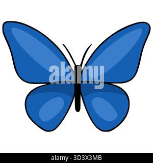 Vibrant blue butterfly with glossy wings and elegant antennae, a stylized vector illustration on a clean white background. Stock Vector