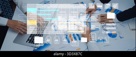 Digital visualization of multiple project timelines with progress tracking, documents, and team collaboration symbols Parse Stock Photo