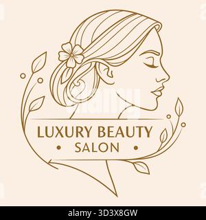 Elegant luxury beauty salon logo with gold line art face and minimalist typography, ideal for skincare, spa, or makeup branding Stock Vector