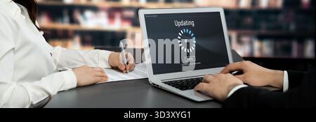 Software update on computer for brisk version of device software upgrade Stock Photo