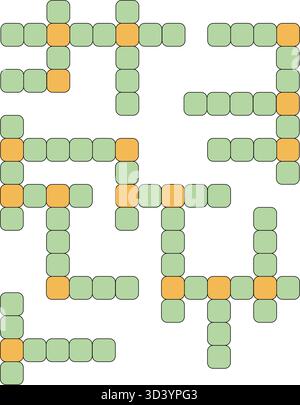 Blank crossword puzzle grid with green and orange tiles for word game template. Colorful word puzzle layout Stock Vector