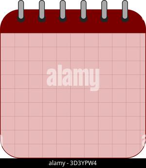 Red cartoon wire-bound blank desk calendar with grid lines. Empty monthly planner sheet template with spiral binding and squared paper Stock Vector