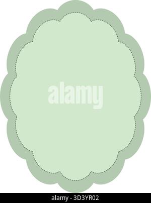 Empty decorative scalloped frame or label in light green and mint. Soft pastel color badge with stitched edge and copy space Stock Vector