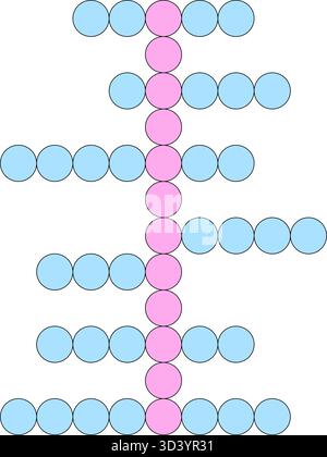 Vertical column of pink circles with blue horizontal branches forming a minimalist crossword puzzle Stock Vector