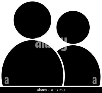 Simple solid black silhouette vector icon representing two people or a user pair. Partnership, friends, communication or a user profile duet Stock Vector