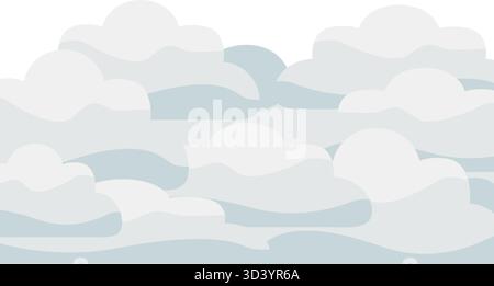 Cartoon style layered illustration of fluffy clouds or fog bank against a white sky background Stock Vector
