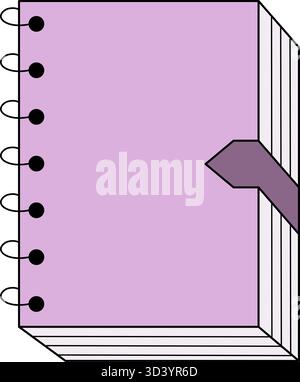 Minimalistic vector illustration of a closed pastel purple spiral-bound notebook with dark bookmark Stock Vector