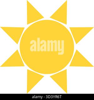 Minimalist geometric vector icon of a bright yellow sun with triangular rays Stock Vector