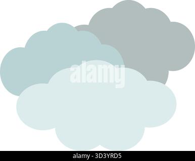 Overlapping fluffy clouds in various shades of grey and pastel blue in a flat vector style. Atmospheric weather graphic depicting overcast Stock Vector