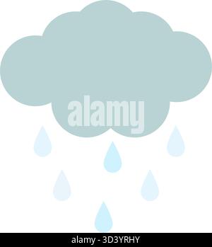 Minimalistic flat design vector icon of a dark rain cloud with falling blue raindrops Stock Vector