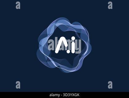 AI Cloud Circle Wave Logo Concept, Artificial Intelligence Abstract Icon. Automation Generate Technology, Computer Machine Learning Thinking. Future Stock Vector