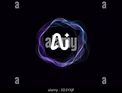 AI Cloud Circle Wave Logo Concept, Artificial Intelligence Abstract Icon. Automation Generate Technology, Computer Machine Learning Thinking. Future Stock Vector