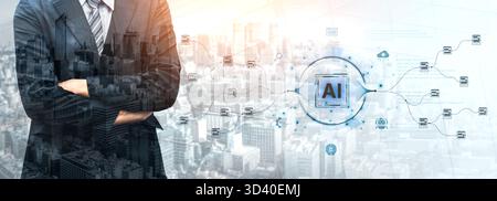 An AI-powered system for automating data workflows. The central intelligence processes and distributes information, managing complex data pipelines as Stock Photo