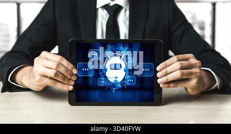 Chatbot software application for modish online business that automatically reply to customer questions Stock Photo