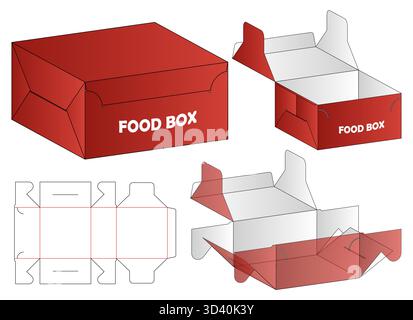 Food Packaging Box Dieline Vector with Foldable Layout and Die-Cut Template Stock Vector
