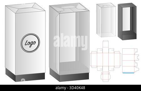 Packaging Box Dieline Vector with Transparent Window and Foldable Die-Cut Layout Stock Vector