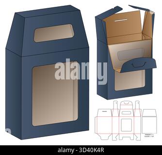 Packaging Box Dieline Vector with Dual Transparent Windows and Foldable Template Stock Vector