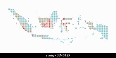 Indonesia dotted map. Digital style map of the country on white background. Indonesia shape with square dots. Colored dots style. Small size squares. Stock Vector