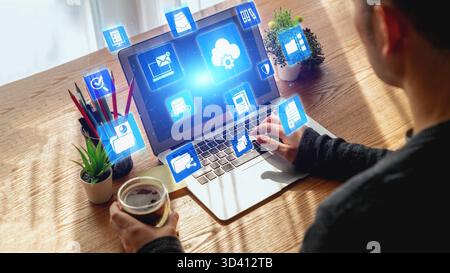 Concept design of managing online documents with cloud storage, digital file management, and secure sharing. Online documents improve workflow, online Stock Photo